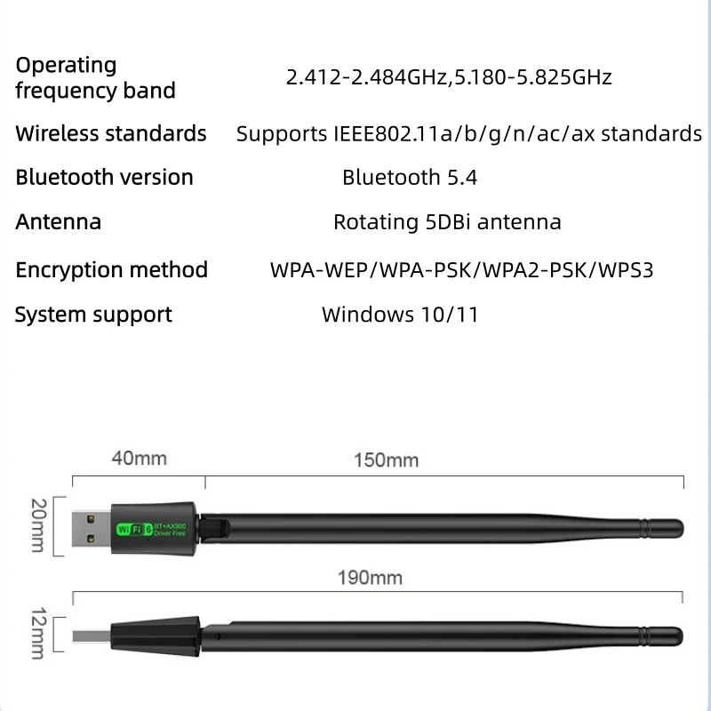 AX900 WIFI6 USB محول 900Mbps بلوتوث 5.4 ثنائي النطاق 2.4/5G محرك استقبال الشبكة المجانية، مناسبة للكمبيوتر ويندوز 10/11 #2