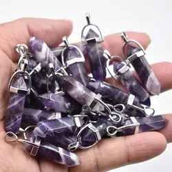 Fashion good quality natural stone stripe amethysts pillar charms pendants for jewelry making 24pcs/lot Wholesale free shipping