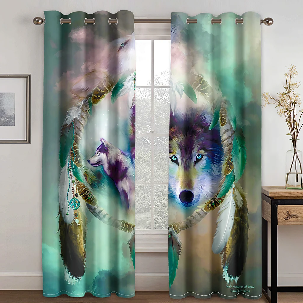 2PC Curtains With Animal Avatars Printed On Lions, Tigers, And Leopards Are Suitable For Kitchens, Cafes, Living Rooms, Balconie