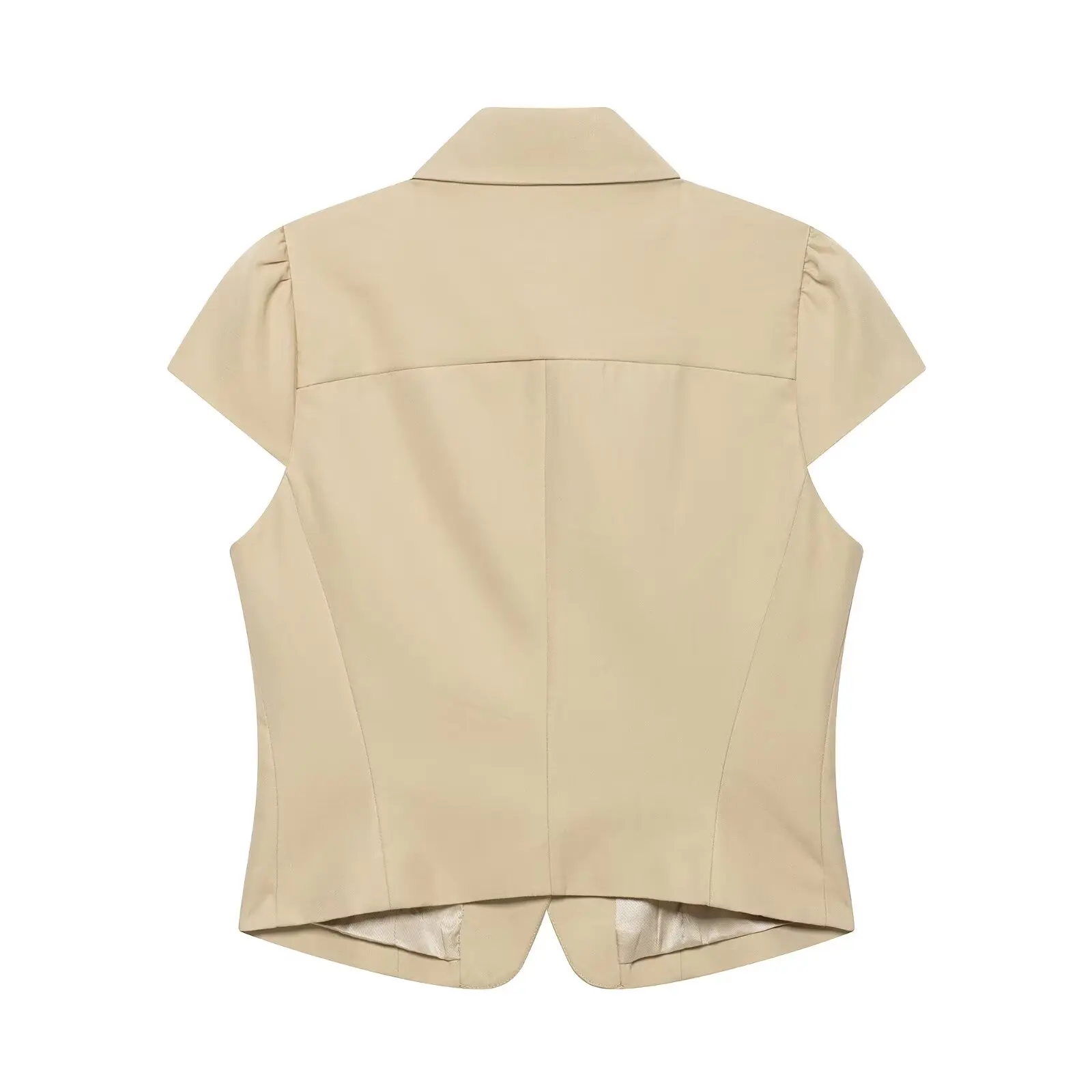 BSAY Women Double Breasted Blazer Summer New Short Sleeve Turn Down Collar Slim Fit Jacket Elegant Office Lady Cropped Outerwear