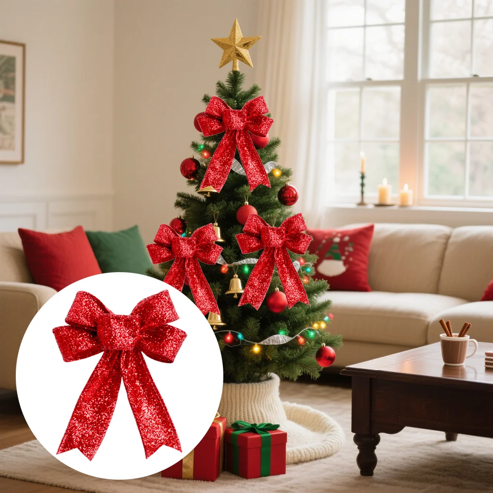 

23cm Glitter Powder Red Christmas Bow Christmas Decoration Christmas Gifts Christmas Tree Flower Garlands Decorative Pendants