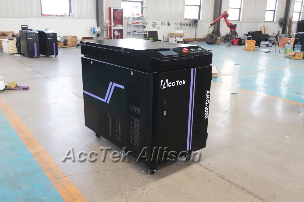 AccTek Portable Fiber Laser Cleaner Rust Removal 1kw Water Cooling Type Pulse Option Cleaning Machines for Aluminum Engine