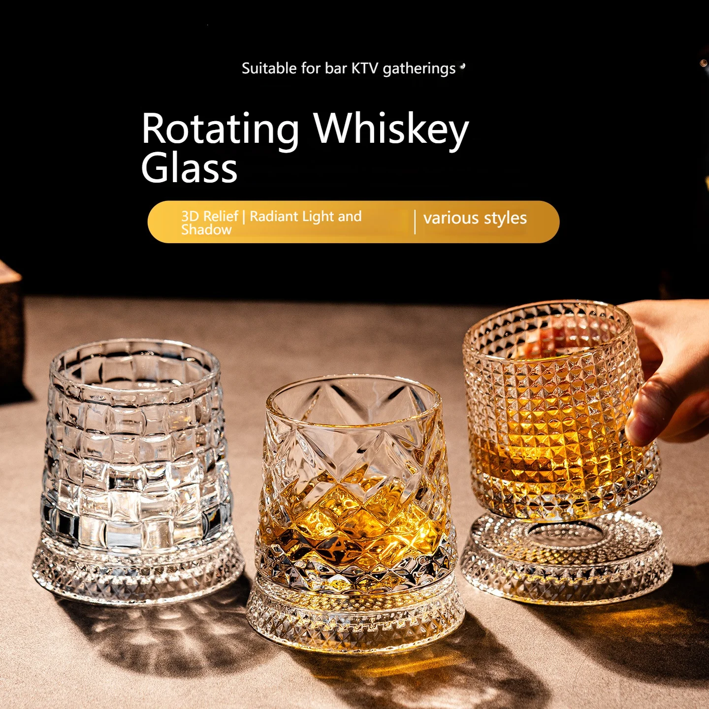 2Pcs 280 ML Whiskey Glass  Transparent Wine Glass Household Heat-resistant Rotatable Beer Cup Party Drinkware Foreign wine cup