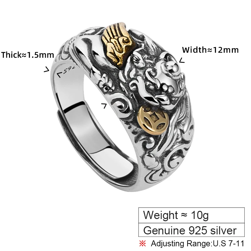 ZABRA 925 Silver Brave Ring for Men's Ethnic Minority Boys' Ring 2024 The Year of The Loong Gift