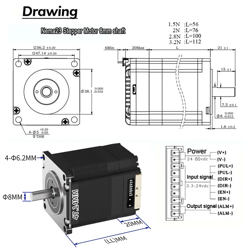 Nema23 Closed Loop Stepper Motor Integrated Drive All-in-one 57 Motor Encoder DC24-55V Hybrid Servo Motor 1.5Nm-3.2Nm