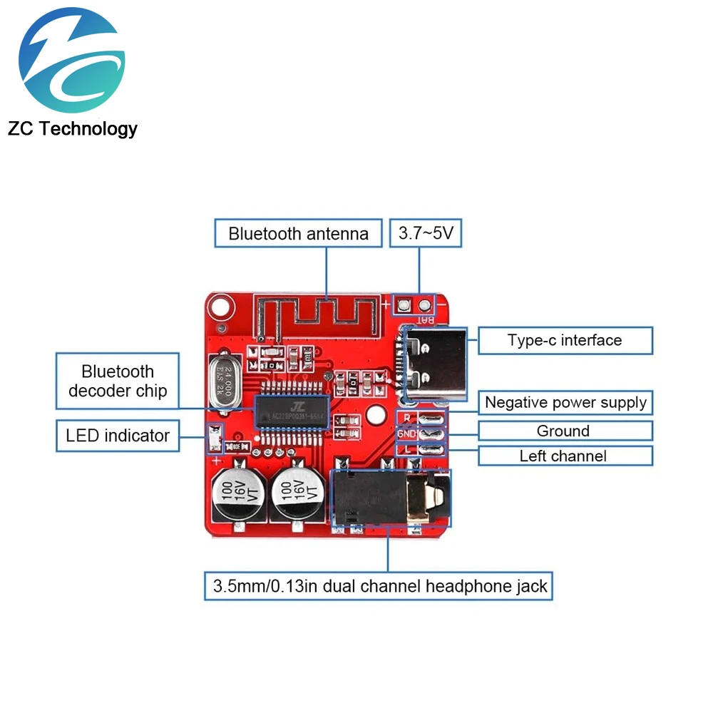 1-10PCS Bluetooth Audio Receiver Board Bluetooth 5.1 MP3 Lossless Decoder Micro USB 3.5mm Audio Output Amplifier Module Type-C