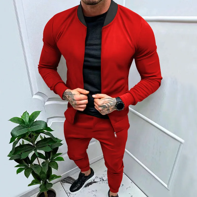 Amazon 2024 European and American men\'s clothing fitness sports trend outdoor leisure men\'s zipper suit