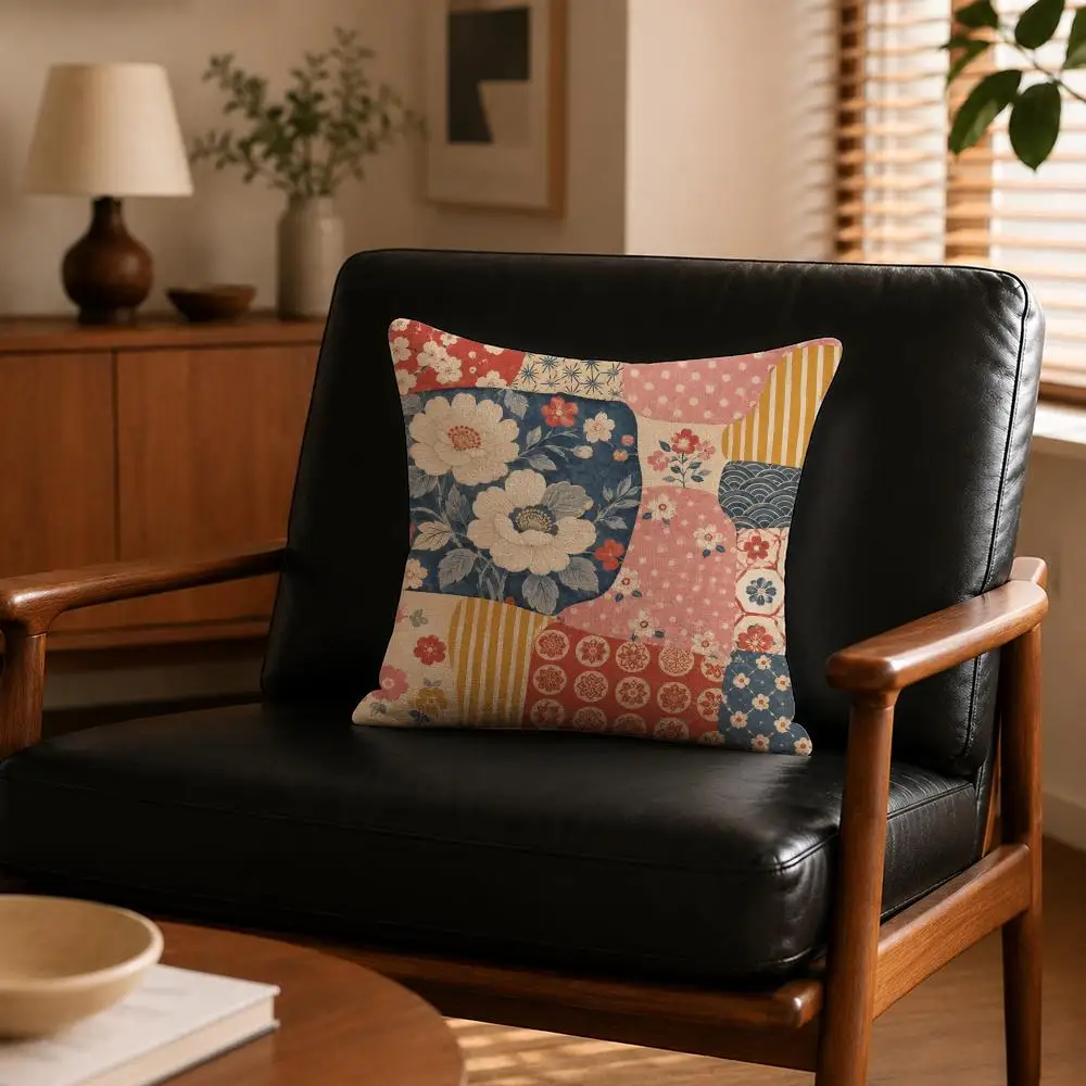 Pattern Vintage Collage Pattern Cushion Cover Cushion Covers Natural Linen Breathable Sofa Bedroom Decor Pillowcase