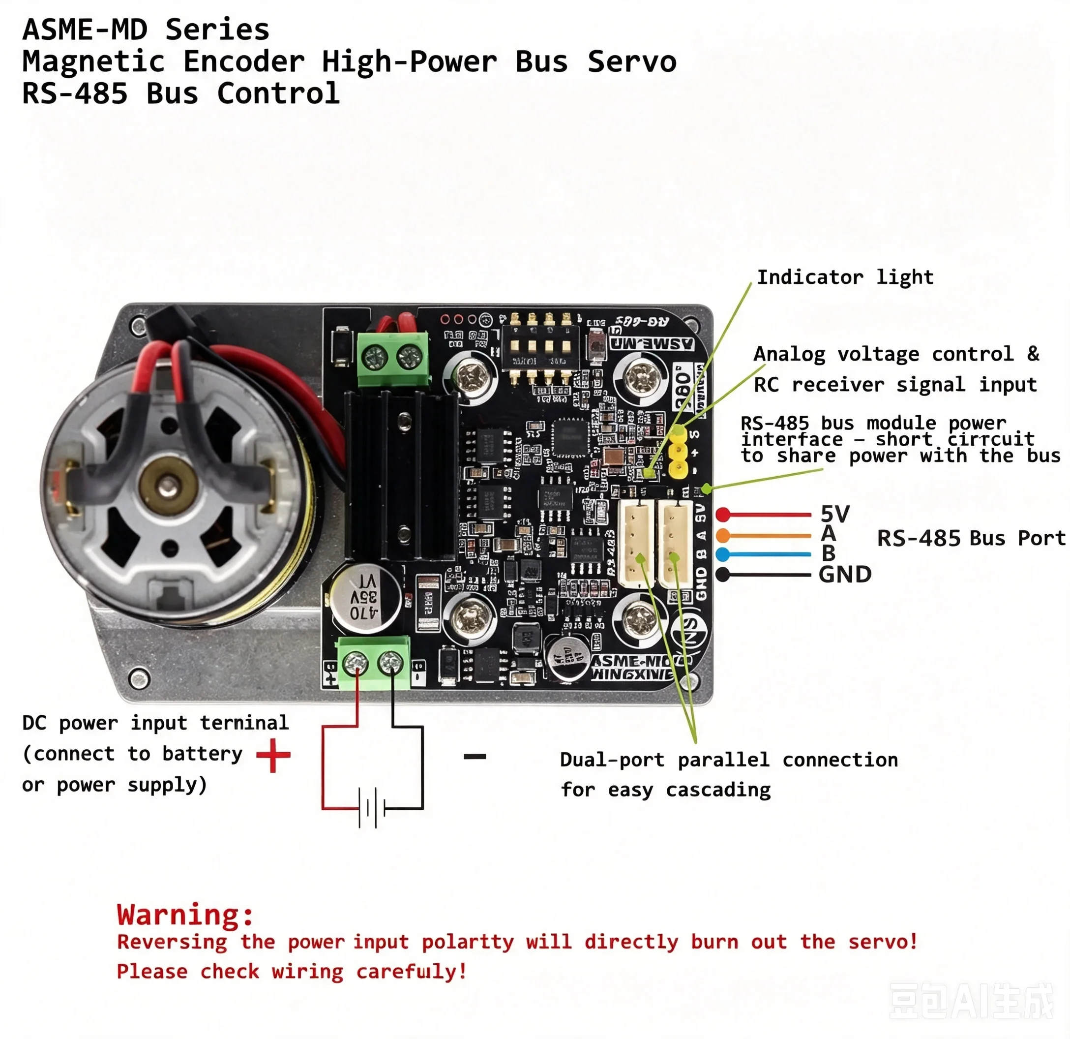 ASME-MD RS485 CAN Bus Servo Large Torque 360 Degree Magnetic Encoding For Robotic Arm 260KG 380KG