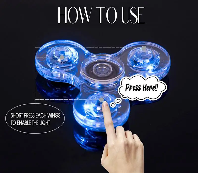 Plastic Material Fingertip Gyro Crystal Energy-saving LED Luminous Transparent Flash Decompression Children's Toy Gift For Kids