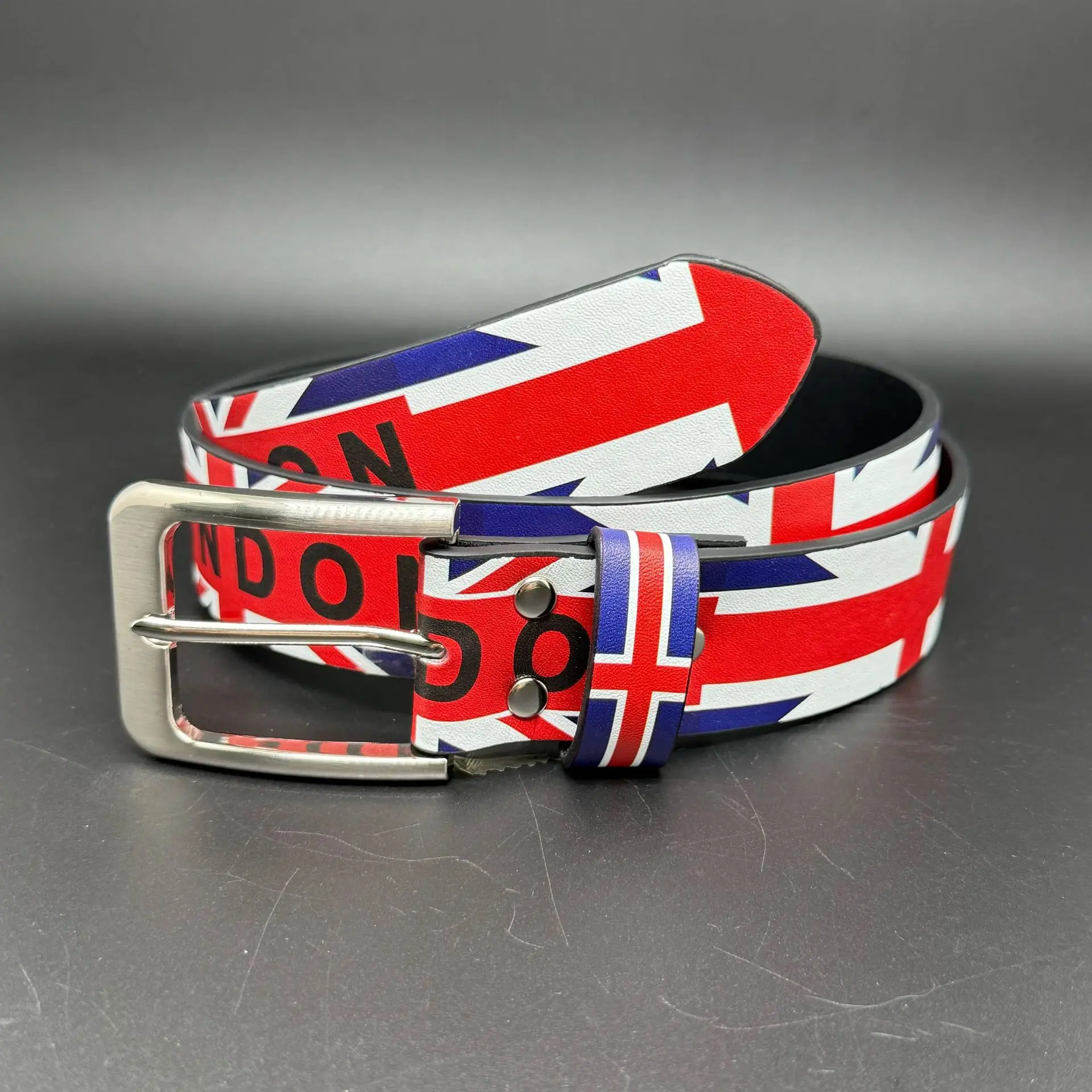 Designer belt, women's high-quality black leather belt, men's belt, British flag, large metal belt buckle, enlarged size belt, 1