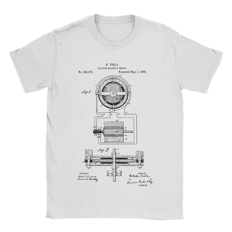 Nikola Tesla Electro Motor 1888 T-Shirt 100% Cotton Holiday Gift Birthday Present