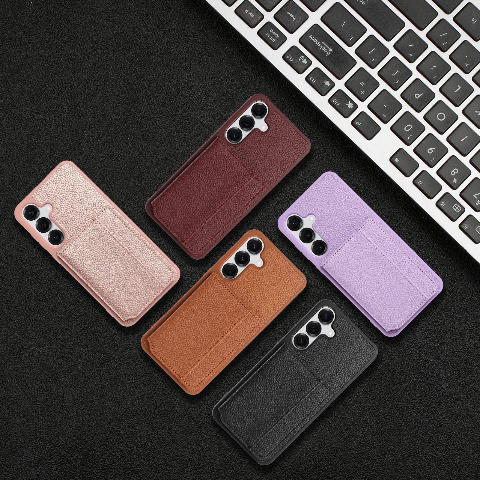 

Shockproof Litchi Leather Card Holder Wallet Case For Samsung Galaxy S25 FE S26 A56 A55 A16, Cards Pocket Kickstand Phone Covers