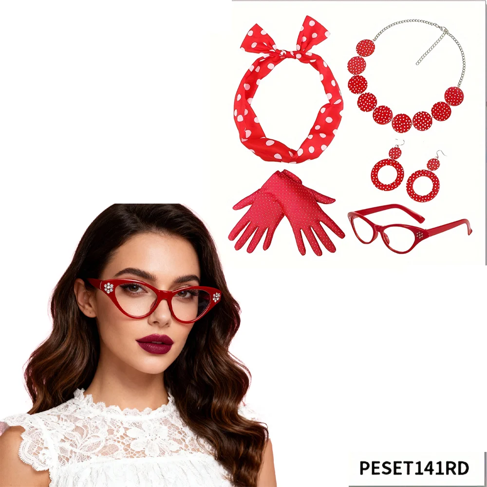 PESENAR 5-delige jurk en accessoireset uit de jaren 50 voor dames