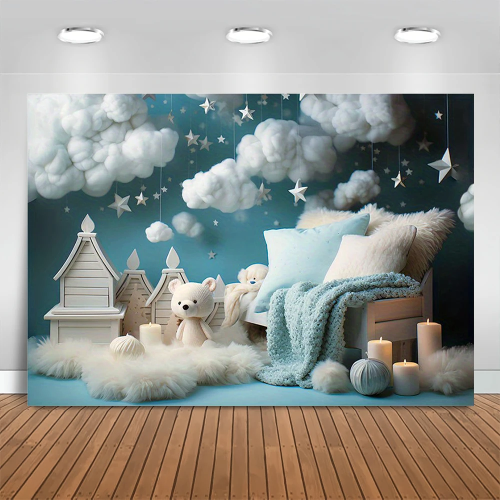 Newborn Portrait Backdrop Stars Moon Clouds balloon Kids 1st Birthday Party Cake Smash Decor Photography Background Baby Shower