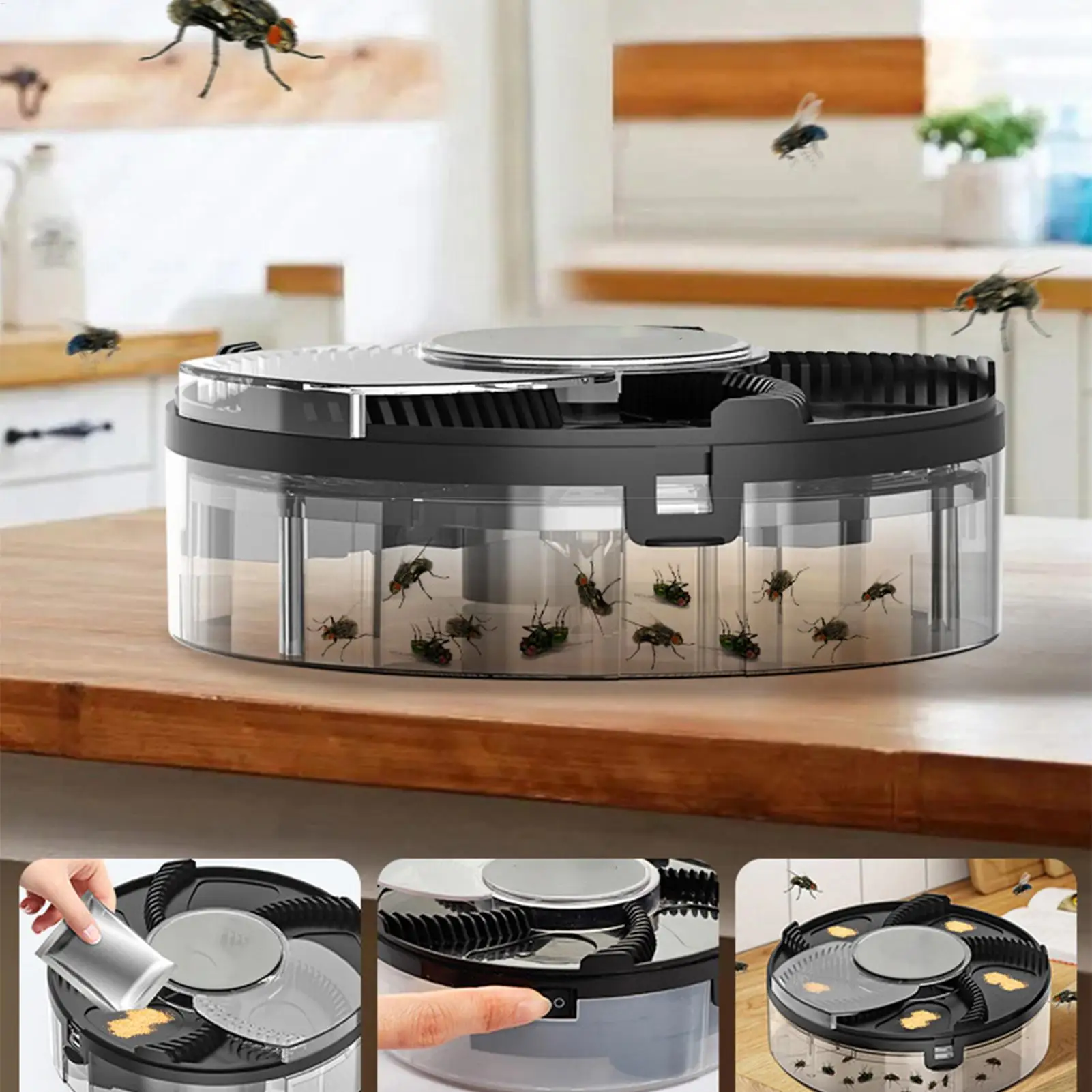 Quiet Electric Fly Trap Indoor Flying Insect Catcher USB Powered Bug Collector with Transparent Storage Box