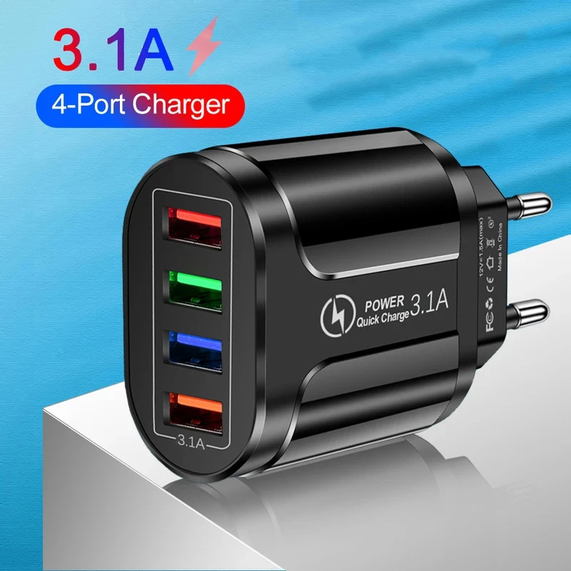 3.0A USB Fast Charger US/EU Plug Quick Charger Mobile Phone Charger 3.0A Multiple 4 Ports USB Travel Adapter Europe Wall Charger