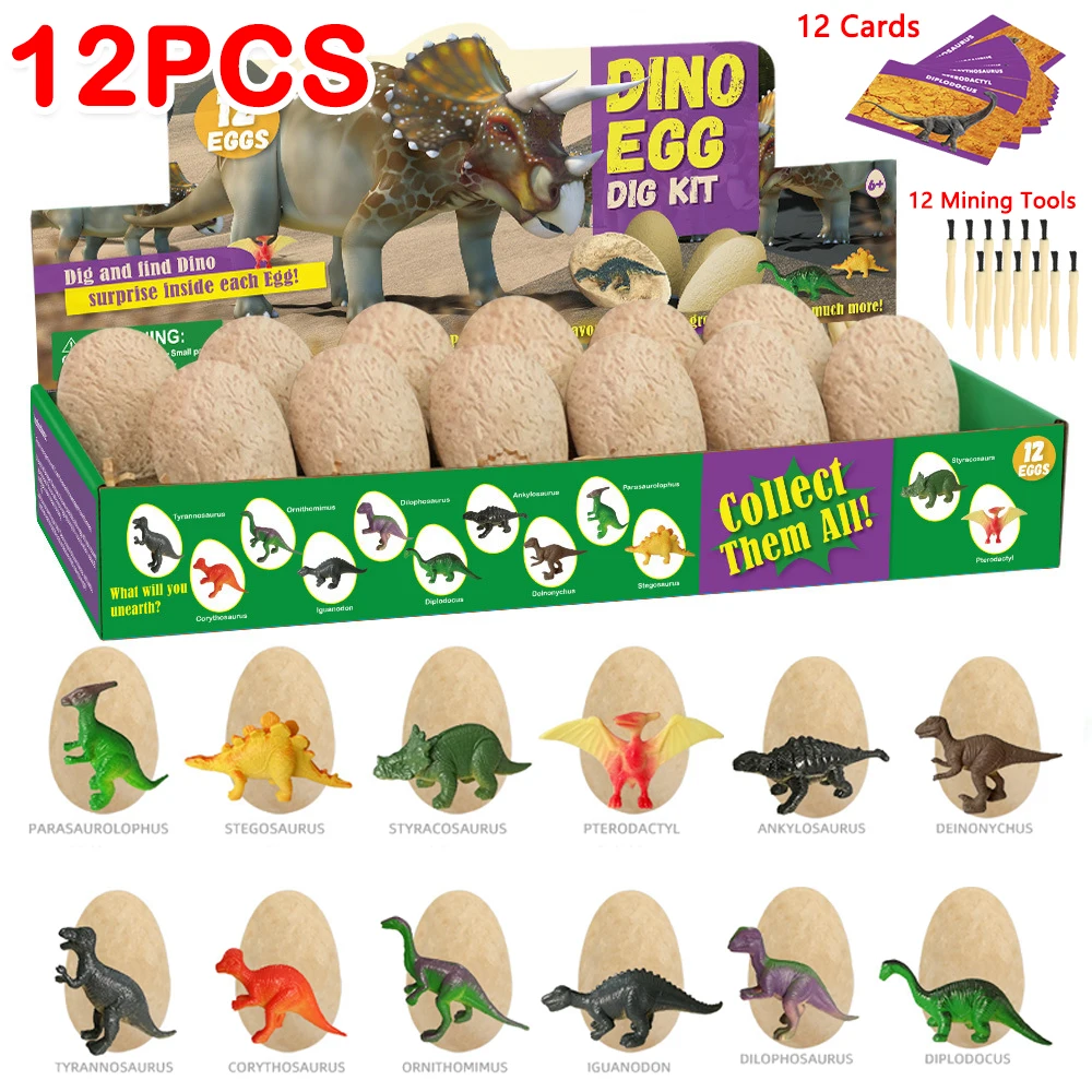 12PCS/Box DIY Dino Egg Dinosaur Fossil Digging Kit Blind Box Toys For Kids Dinosaur Eggs Archaeology for Children Birthday Gifts