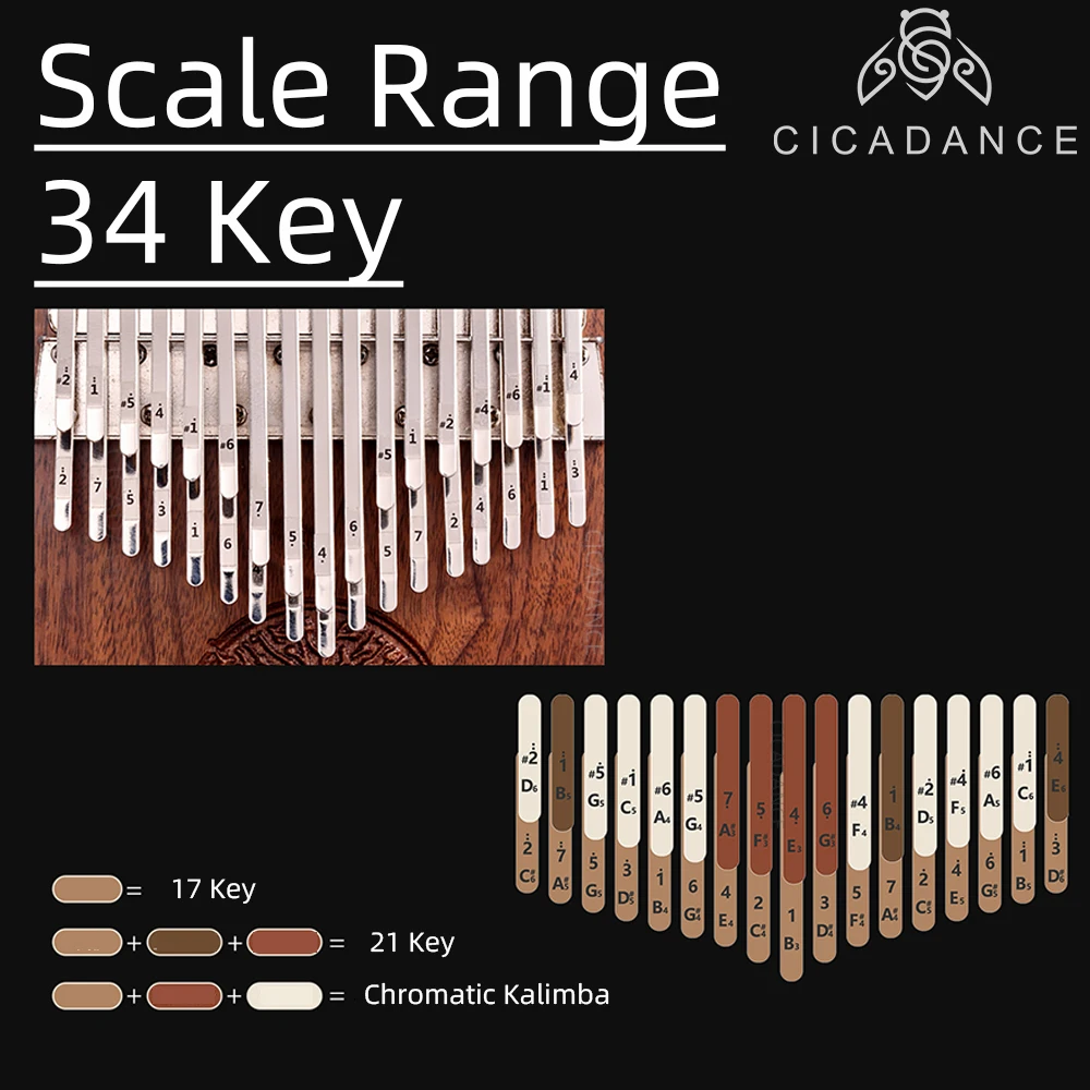 Chromatic Kalimba 34 Keys Thumb Piano B/C Tone Calimba Professional Keyboard Instrument With Accessories Christmas Gifts