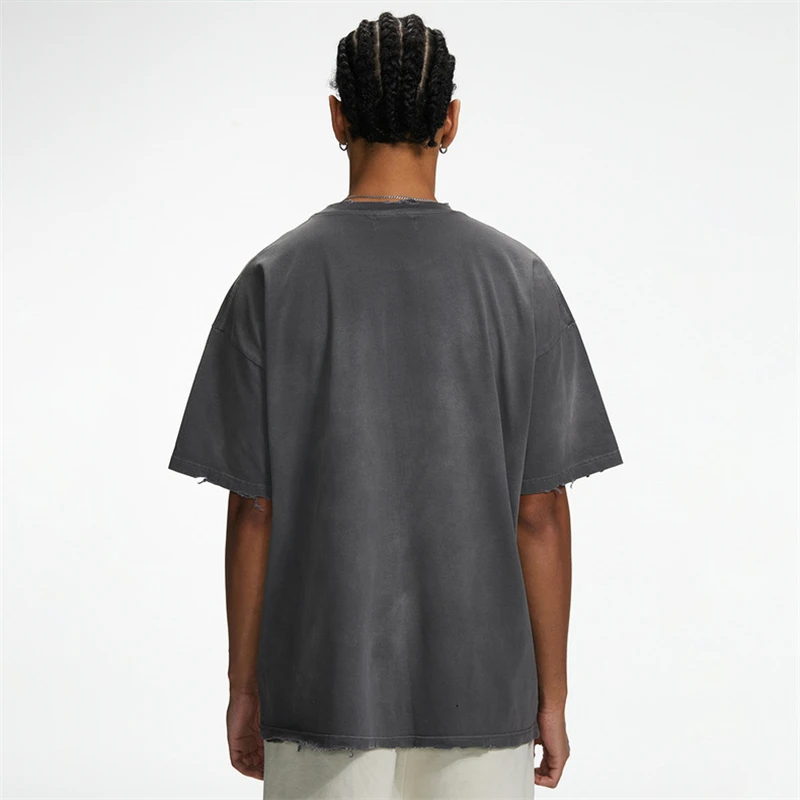 New SSSAINT LOUIS Washed Diamond Print High Street Casual Loose T-shirt Vintage Oversize Pure Cotton Round Neck Short Sleeve