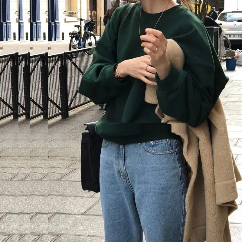 

Women's Oversize round Ne Sweatirt Casual een High Street Sle Long Sve Comfortable Loose Fit Autumn Winter Top