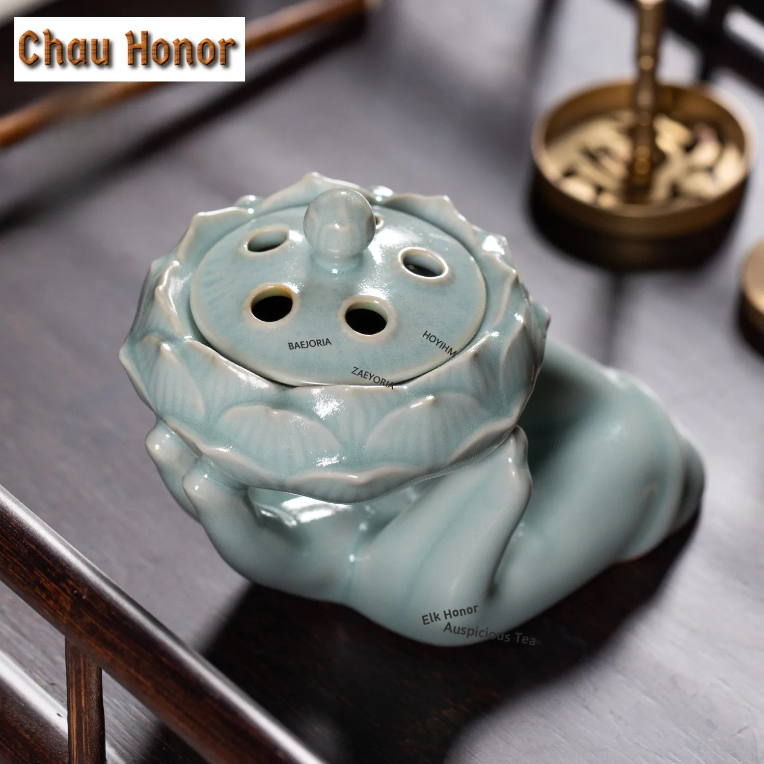 ZAEYORIA Longquan Celadon Hold The Lotus Flower Incense Holder Incense Waterfall Incense Burners Meditation Censer Teaset Gifts