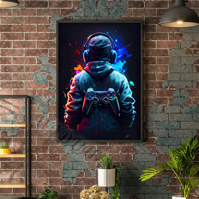 80s Colorful Punk Neon Gamer Controller Cool Gaming Poster for Wall Art Esports Game Kawaii Room Decor Canvas Painting Gift