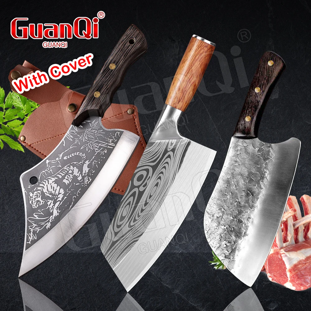 

Kitchen Knife Professional Forged Meat Chopping Knife Chinese Cleaver Razor Sharp Tiger Grain Kitchen Utensils Cutting Utensils