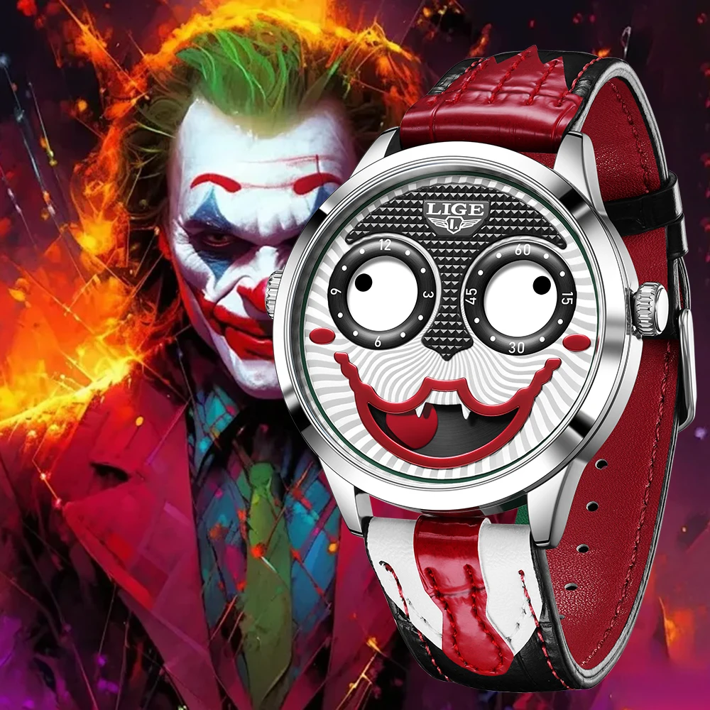 

LIGE Cool Joker мужские часы классические подростковые часы-клоун модный кожаный ремешок водостойкие кварцевые женские часы мужские Reloj Hombre