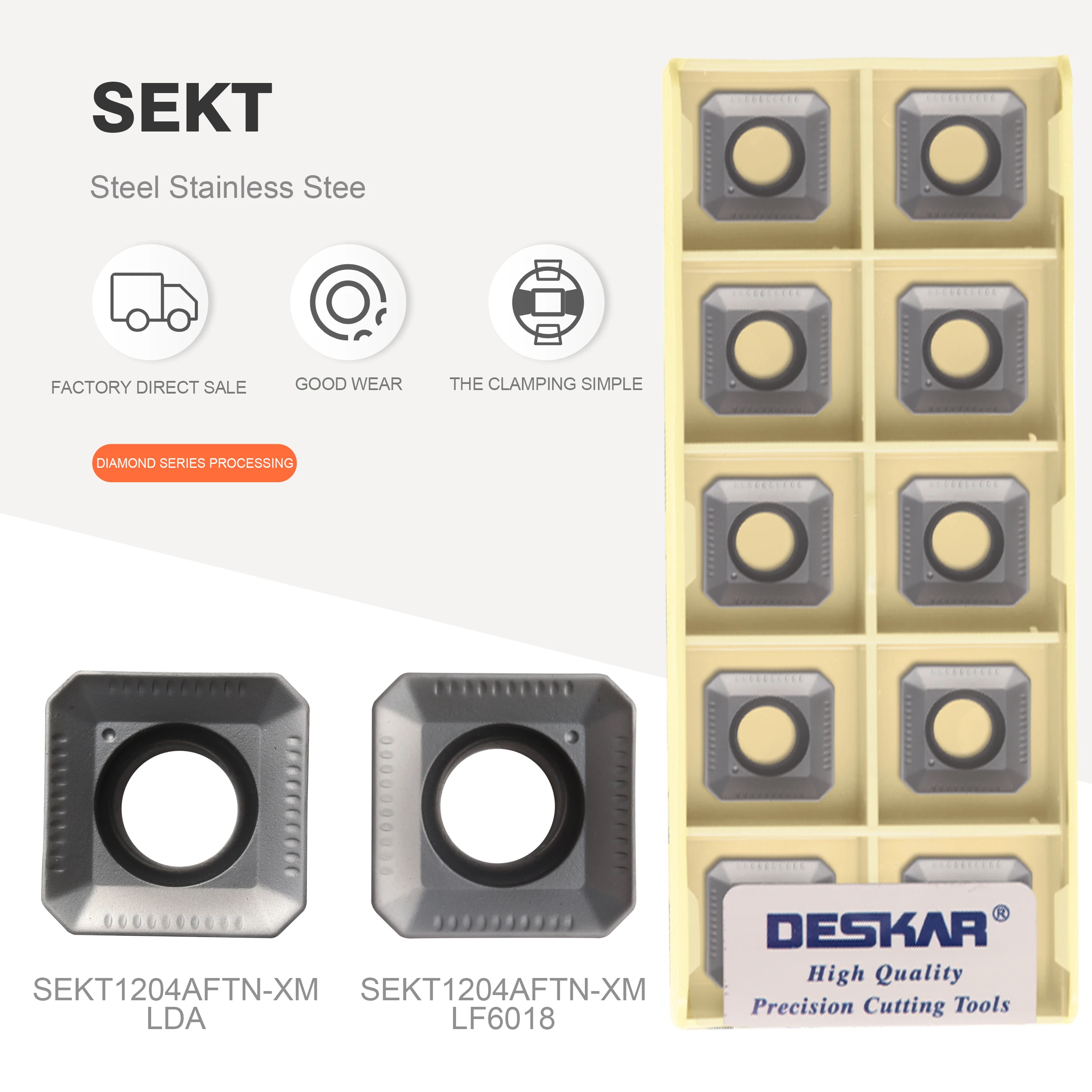 Deskar Sekt1204 Aftn xm Lf6018 Lda Torno de Fresagem Inserção Carboneto Lâmina Usinagem Cnc Fresagem Torneamento Ferramentas Sekt 1204 Inserção