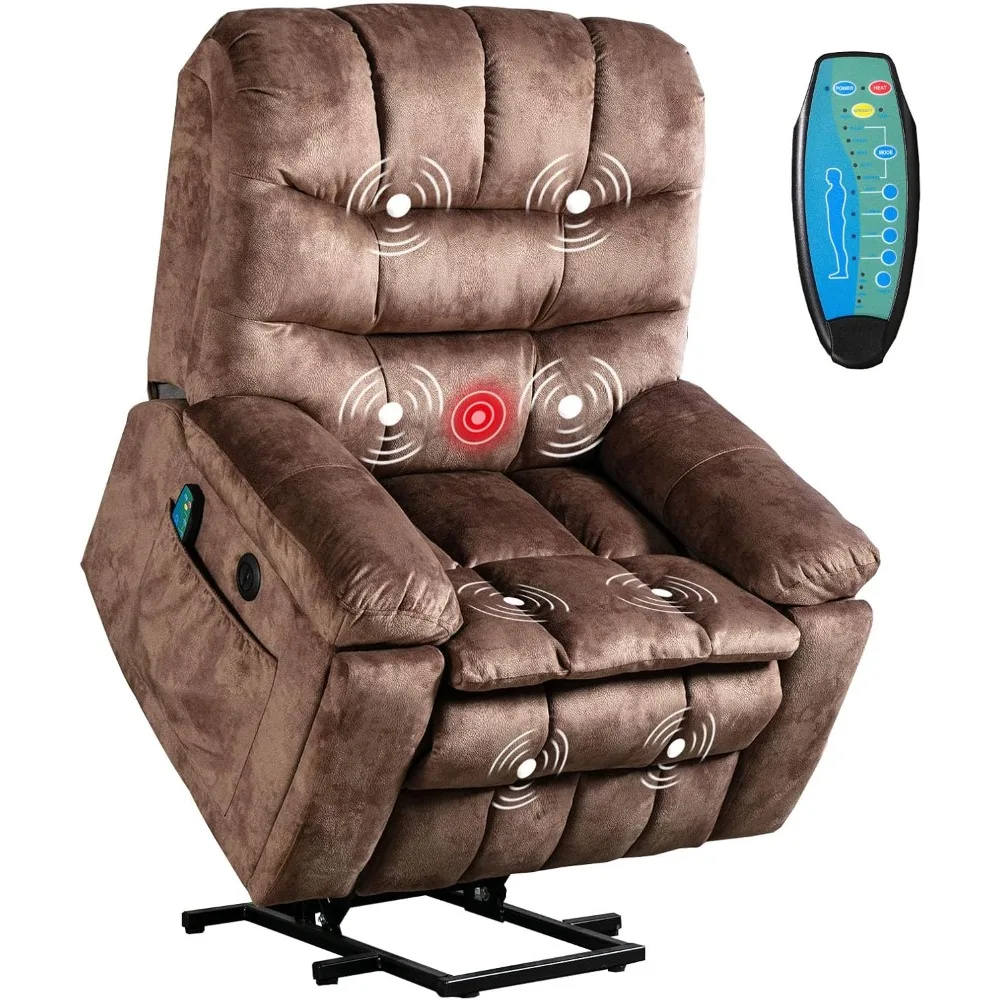 Large Power Lift Recliner with Massage and Heat, Safety Reclining Mechanism, Electric Chair with USB Port, 2 Hidden Cup Holders