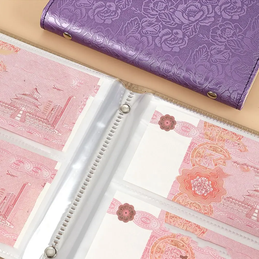 

Emboss Flower Envelop Savings Challenges Book 50Sheets PU Leather Saving Money Binder Savings Handbook Account Book