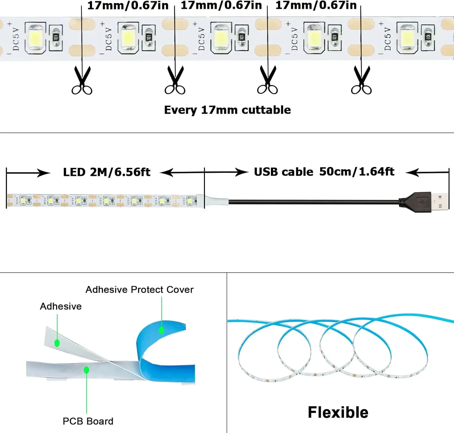 DC 5V USB LED bandes 2835 blanc chaud LED bande lumineuse TV miroir rétro-éclairage éclairage bande chambre décor lampe ruban LED chaîne lumière
