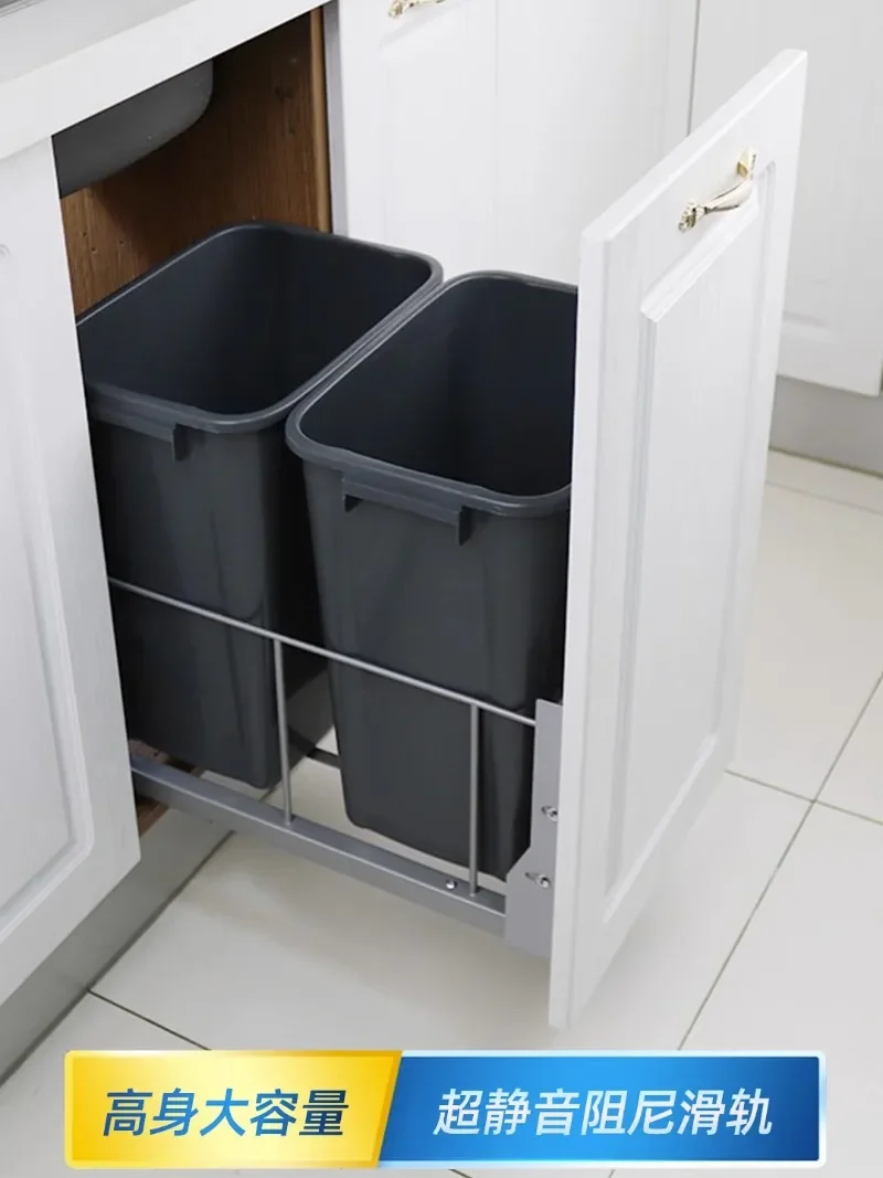 

Kitchen High Body Pull Embedded Hidden Kitchen Waste Bin Cabinet Pull Basket Dry and Wet Separation Large Home with Door