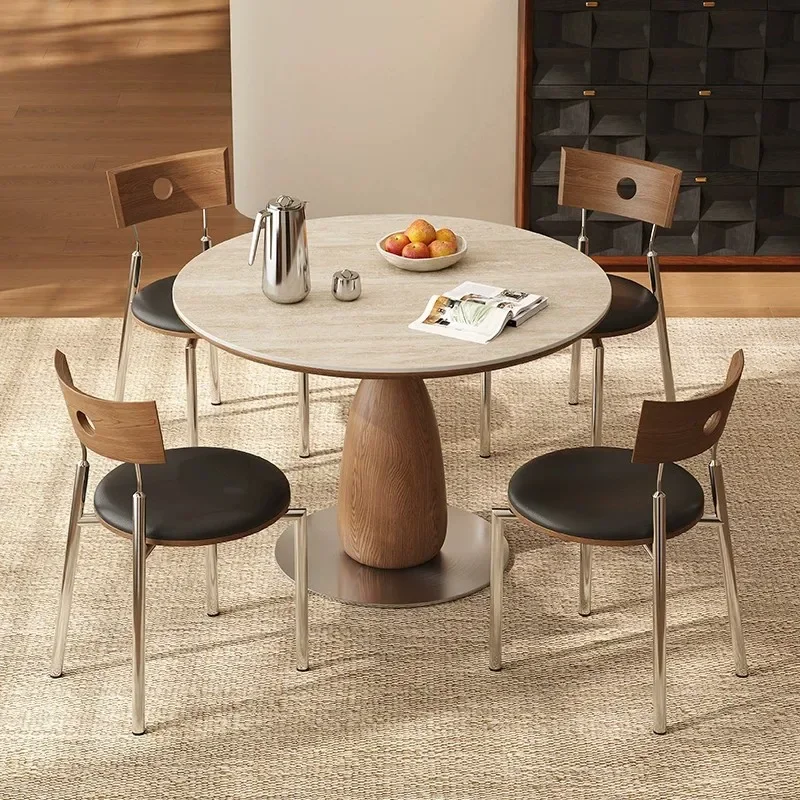 DSA  travertine rock slab round table new round dining table household small apartment solid wood round dining table