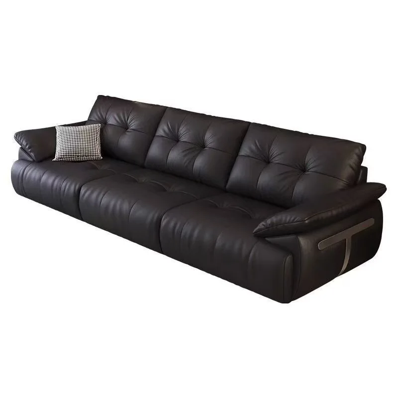 

Cloud sofa sofa living room small apartment light luxury Italian simple straight row modern leather art first layer cowhide