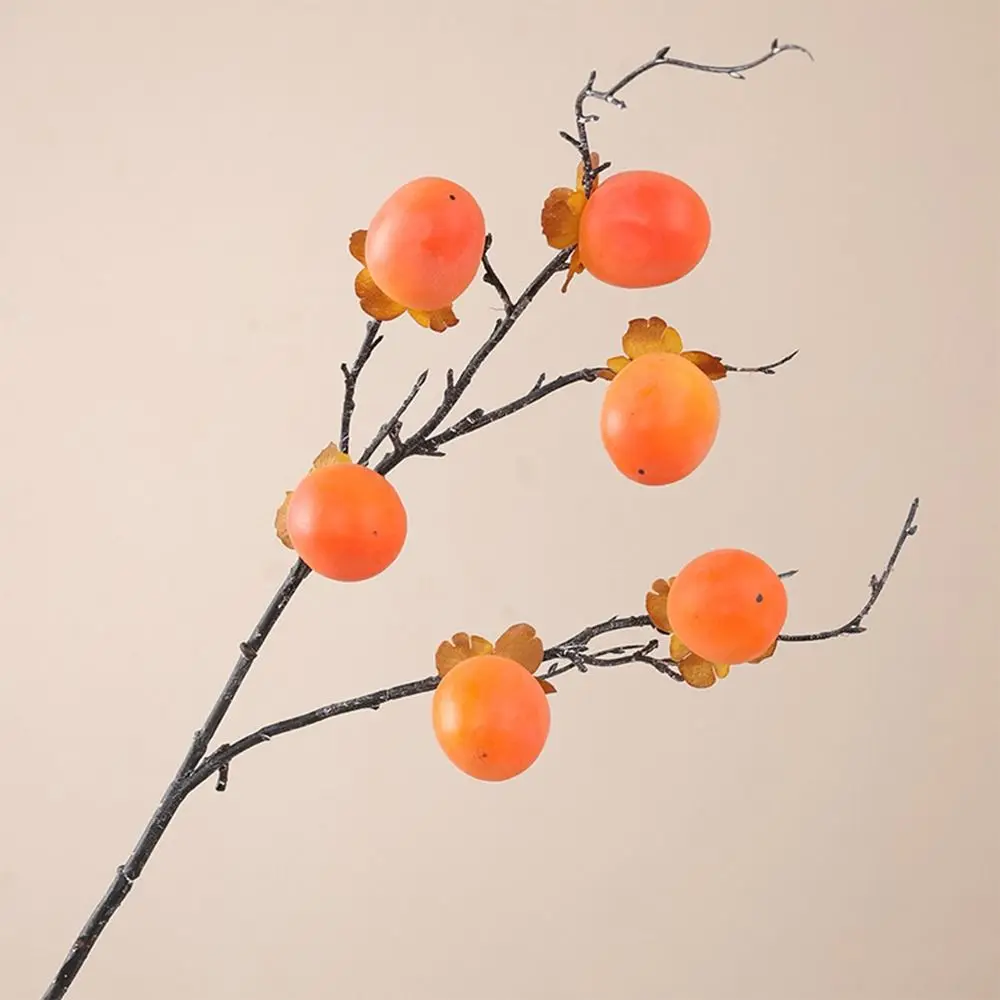 Plastic Artificial Persimmon Branches Handmade Elegant Artificial Fruits Branches Realistic Simulation Persimmon Fruit