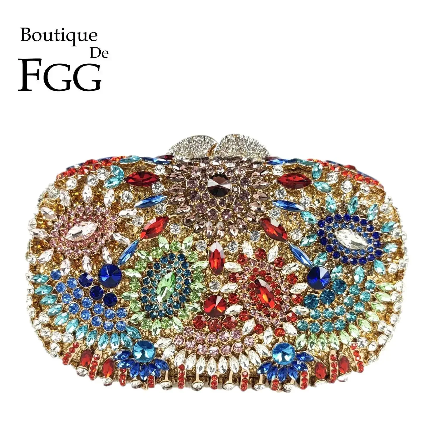 

Boutique De FGG Colorful Women Flower Clutch Evening Handbags Luxury Floral Crystal Bags Bride Rhinestone Minaudiere Purses