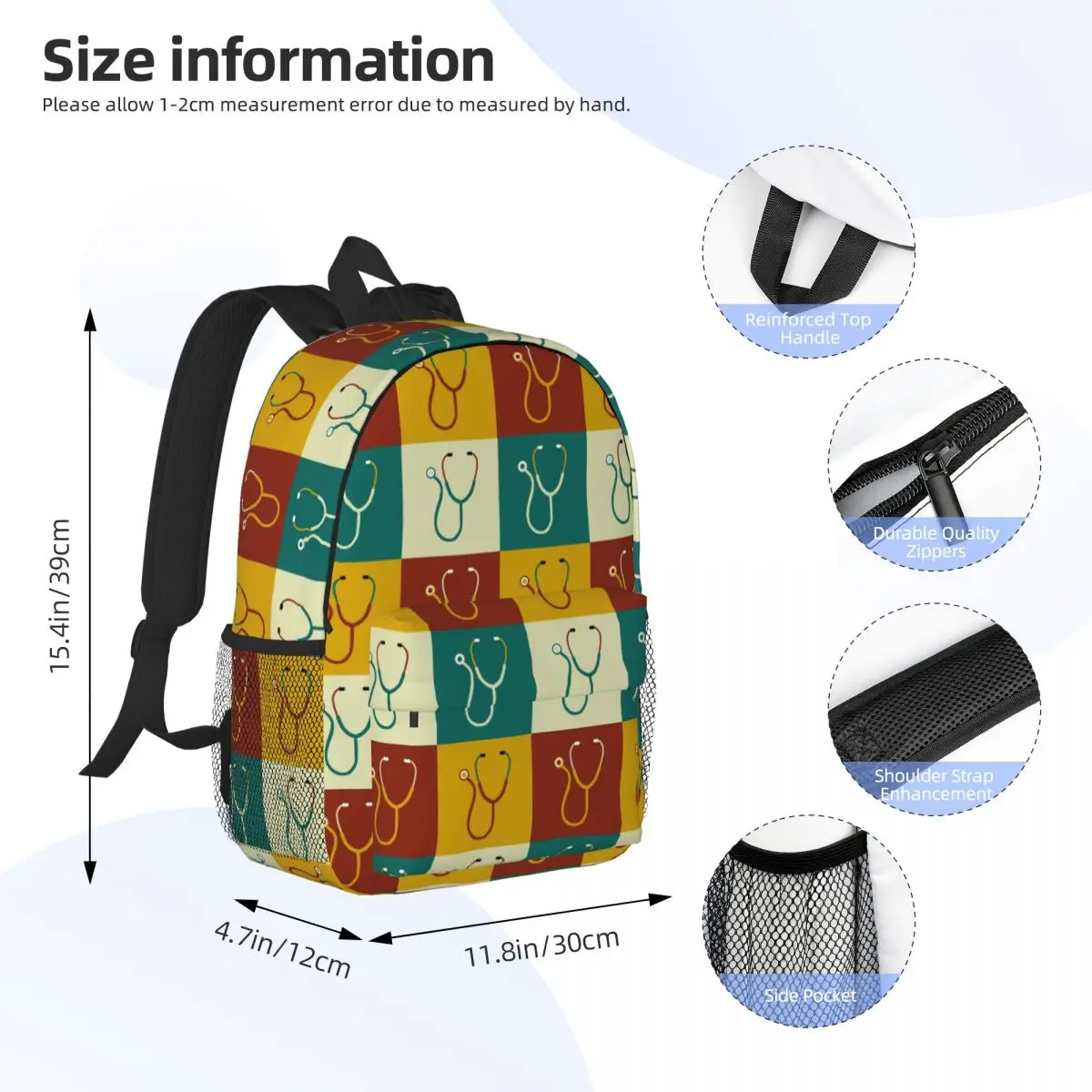 Stethoscope Design Gift For Doctors, Nurses, Vets Backpacks Teenager Bookbag Students School Bags Travel Rucksack Shoulder Bag