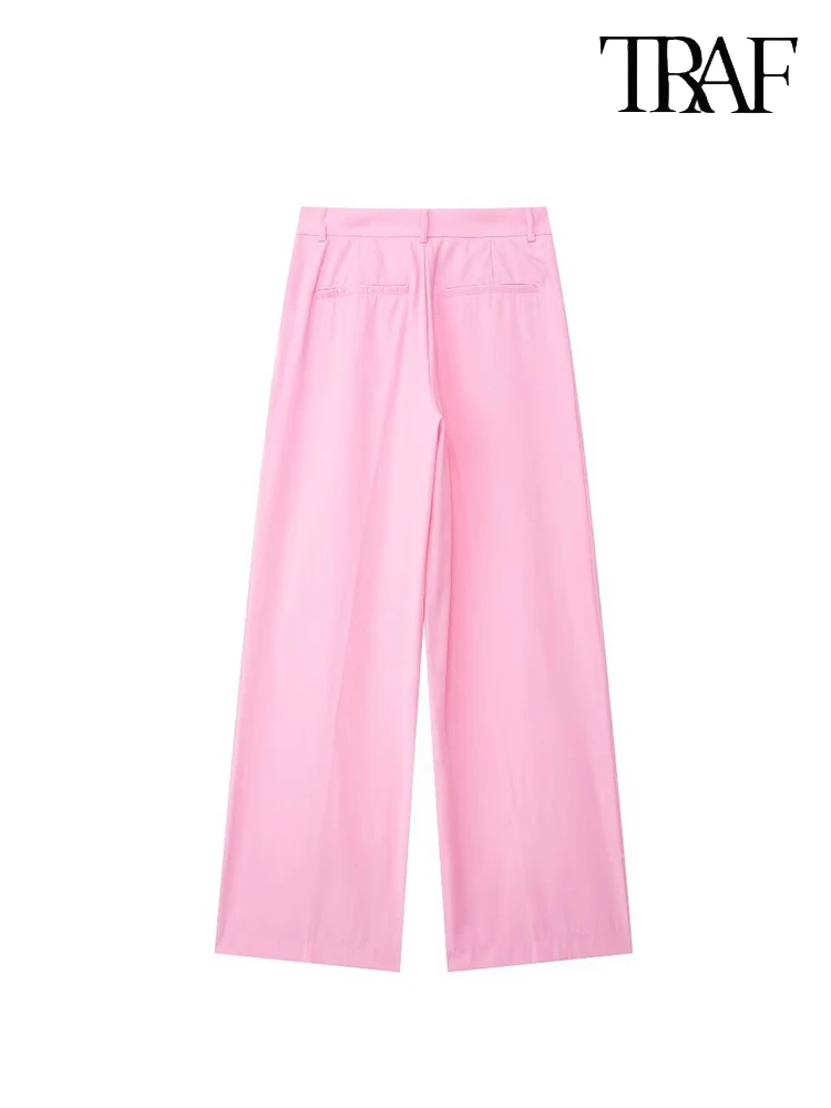 TRAF Spodnie damskie z wysokim stanem ze sznurkiem i szeroką nogawką Moda Spodnie biurowe z prostą nogawką Spodnie Hundred Slim Casual Womenswear