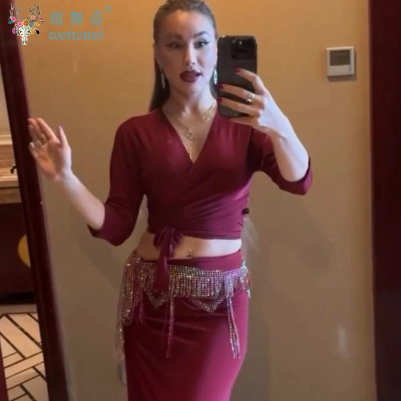 Ceinture de Performance de danse du ventre pour femmes, chaîne de taille avec pompon en diamant complet, accessoires de compétition de danse orientale pour adultes, nouvelle collection