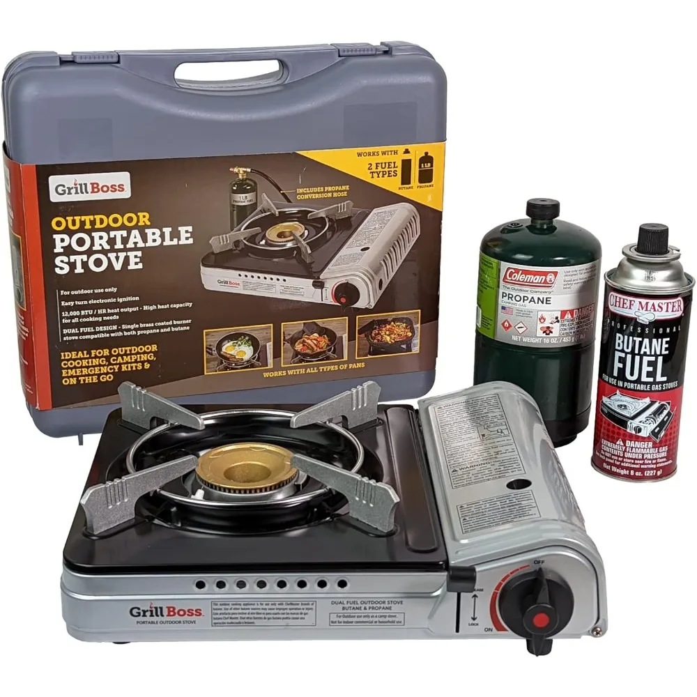 Grill  Dual Fuel Portable Stove, 12K BTU Camp Stove, Butane & Propane Portable Camping Stove