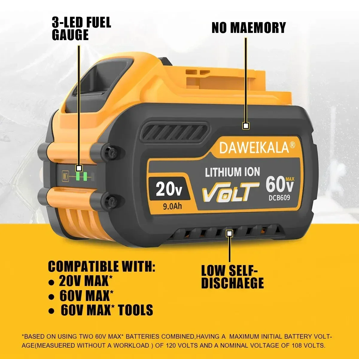 For Dewalt DCB609 60V MAX Flexvolt Battery 9000mAh Battery Compatible DCB547-XJ DCB606 DCB200 DCB182 DCB204 Power Tool Battery