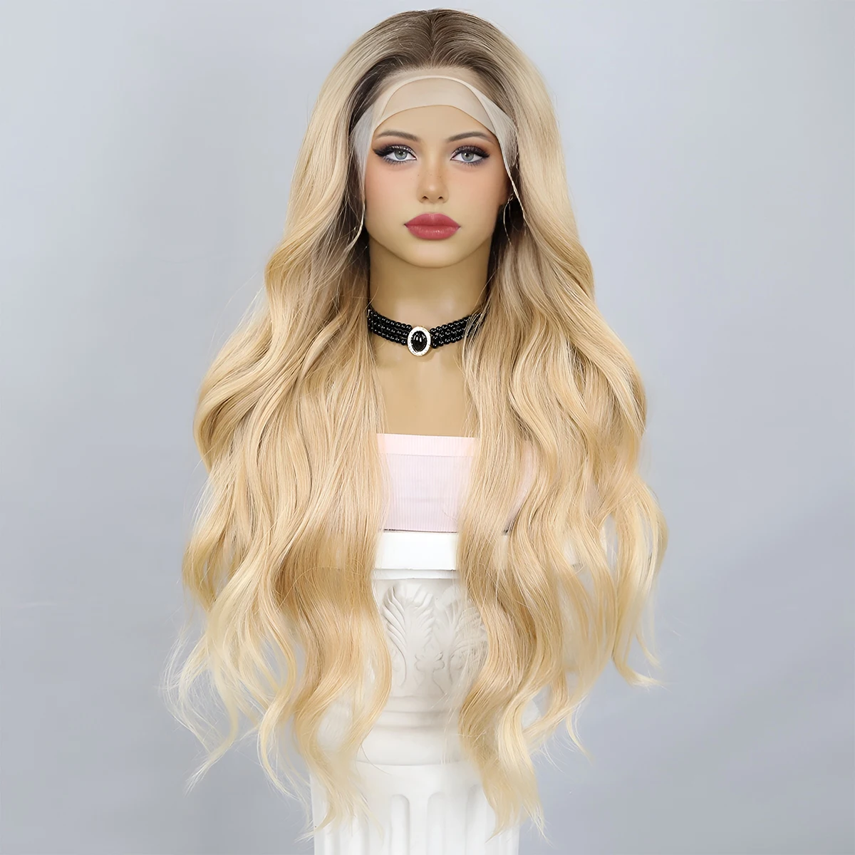 

Daily Party Blonde Long Hair Lace Synthetic Wig Platinum Lolita Role-Playing Big Wave Sexy Wig