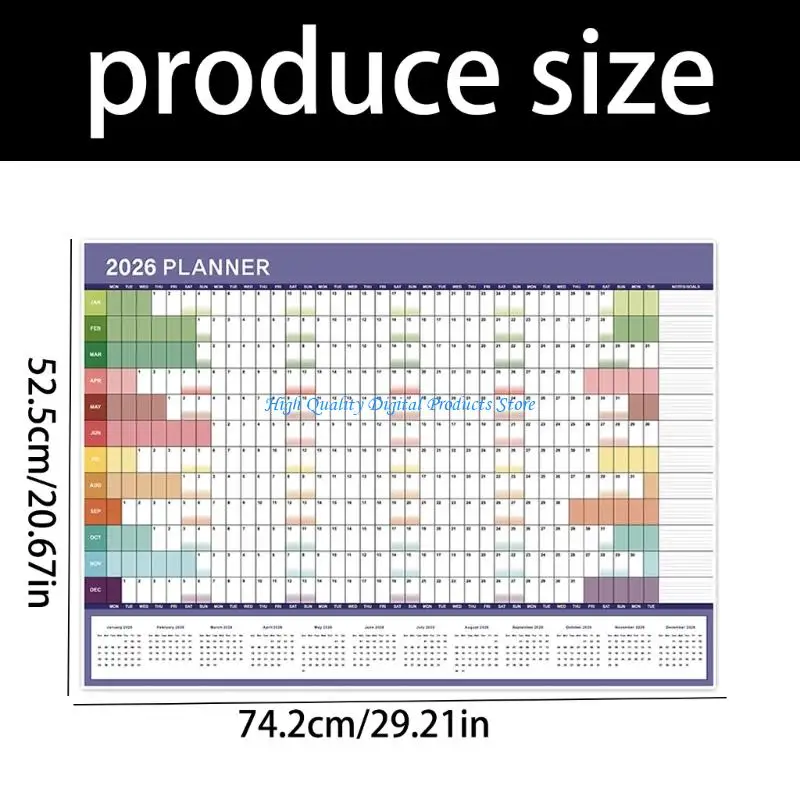 U2JE 2026 Lịch gắn trên tường Kế hoạch hàng năm cả năm để xem Lịch 74x52,5cm