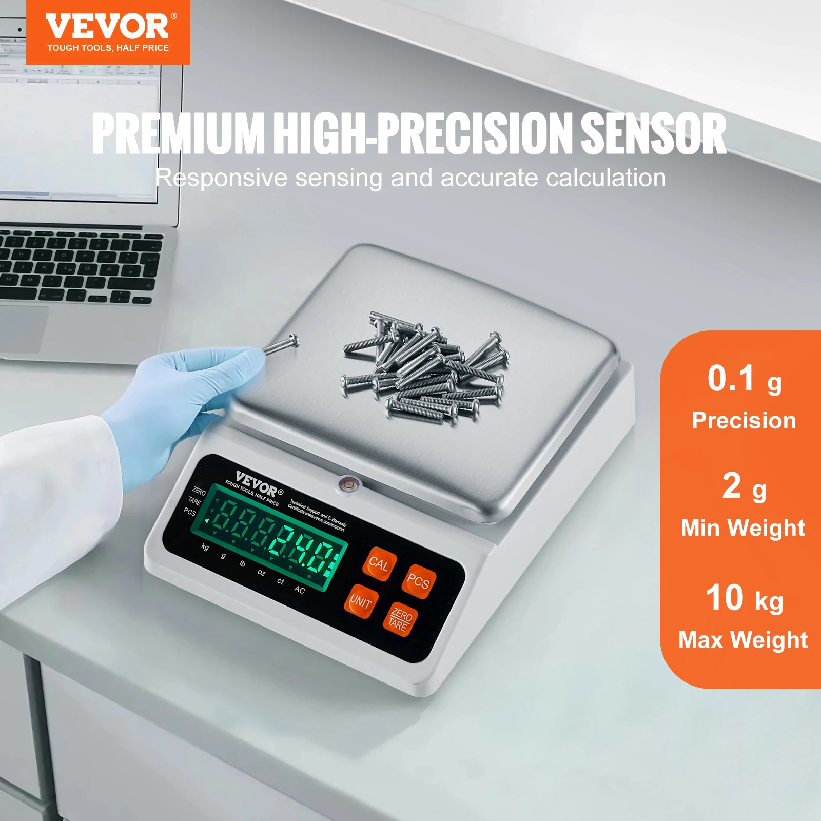 VEVOR 10kg x 0.1g Digital Counting Scale Electronic Laboratory Balance with LED Screen Table Top Scale for Industrial Weighing