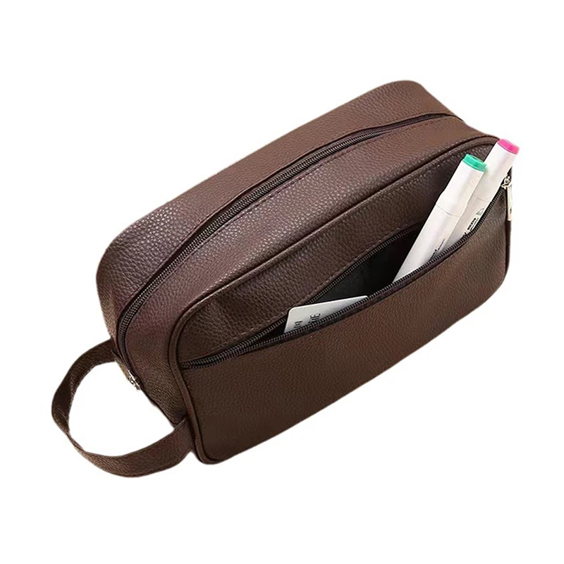 Men Business Travel Bag Zipper Makeup Bags PU Leather Travel Toiletry Bag Large Capacity Cosmetics Organizer Storage Pouch