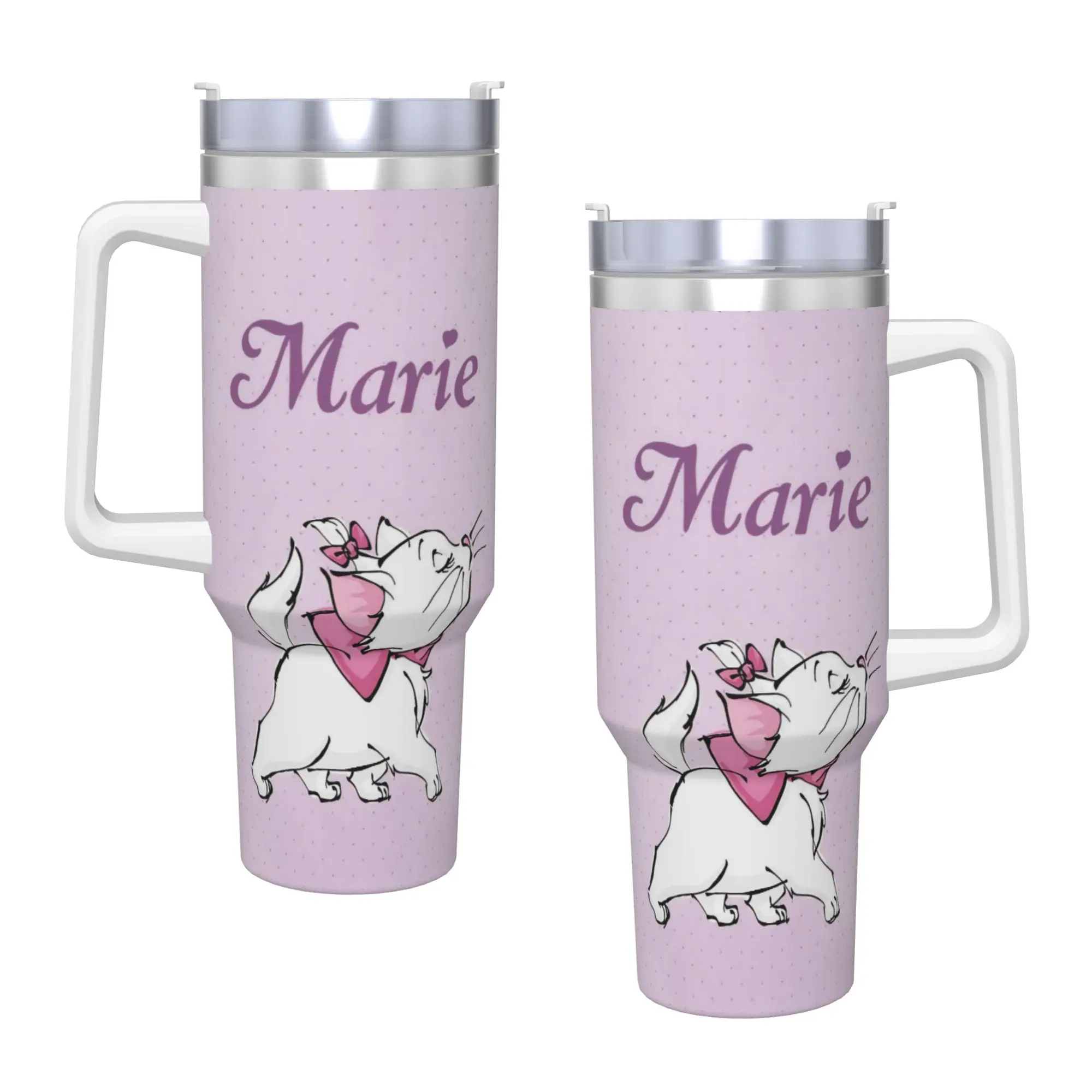 

Marie Cat meme Stainless Steel Tumbler Camping Thermal Cups With Straws and Lid 40oz Car Mugs Cold and Hot Water Bottle