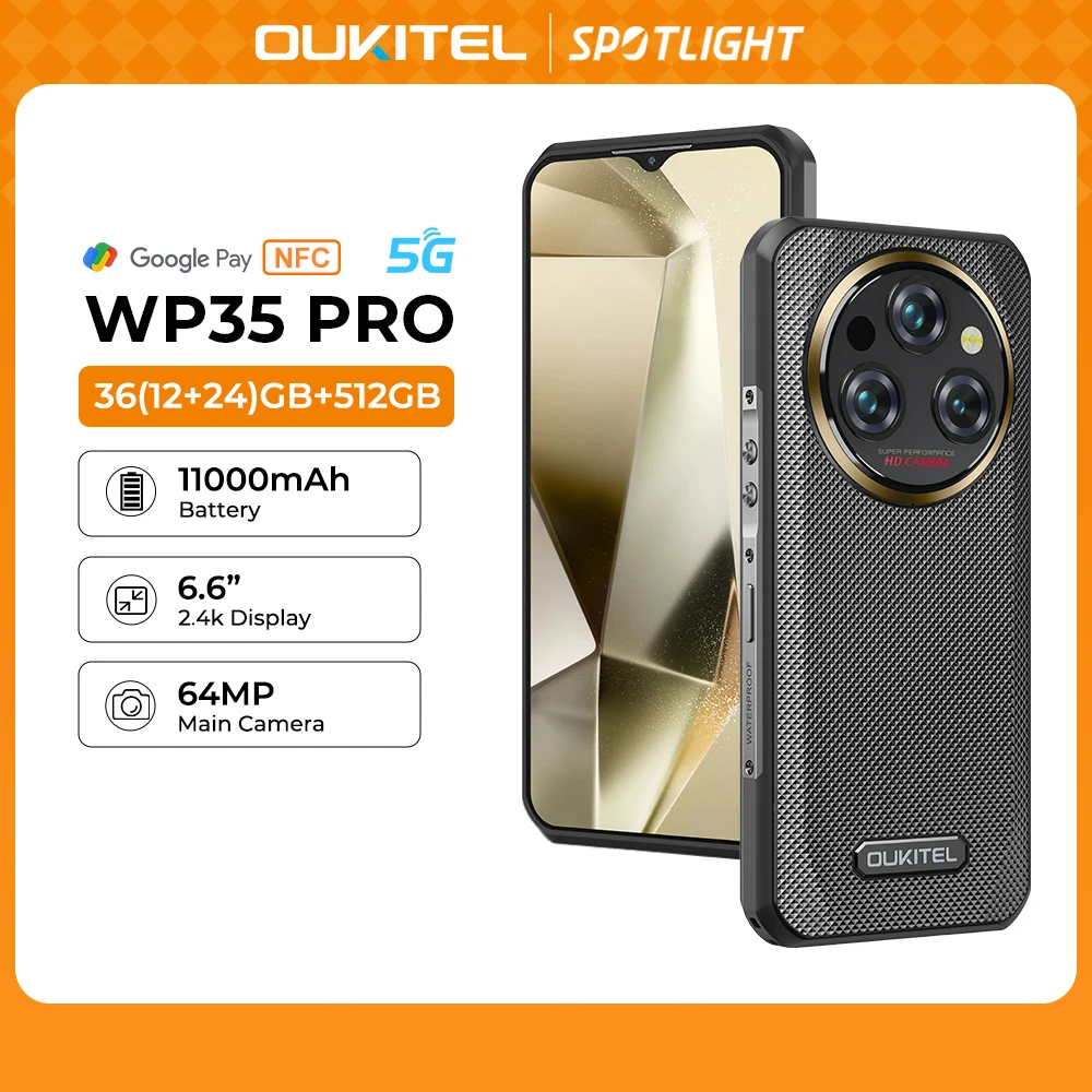 Oukitel WP35 PRO Rugged Smartphone 5G 11000mAh 36GB+512GB, 6.6