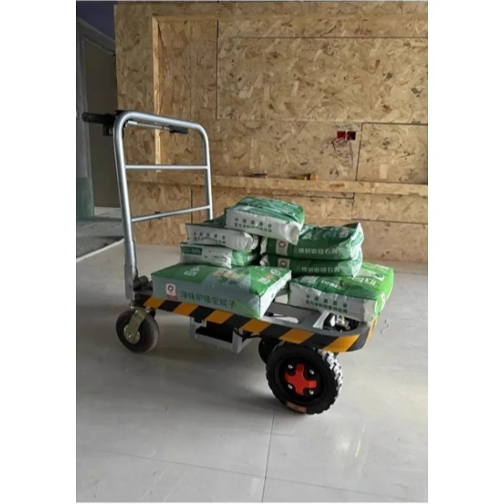 Electric flatbed trolley for pulling tiles, sand, cement transporter, decoration into the elevator, foldable trolley